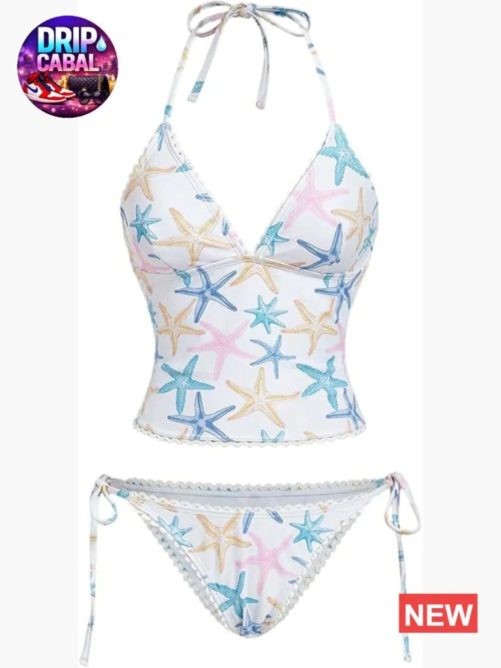 Women's Graphic Print Halter Tankini Set with Tie Side